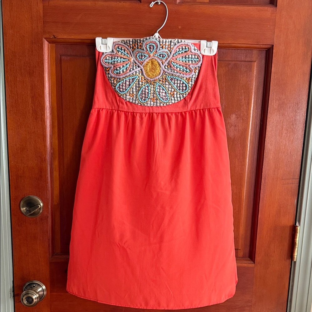 Judith March Coral and Blue Embroidered Dress